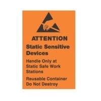 4 x 4, Removable, Orange, "Attention Static Sensitive ... Reusable Container Do Not Destroy"-0